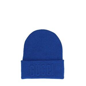 NWT GUCCI blue wool beanie hat with logo Size 58 cm / Medium 100% authentic